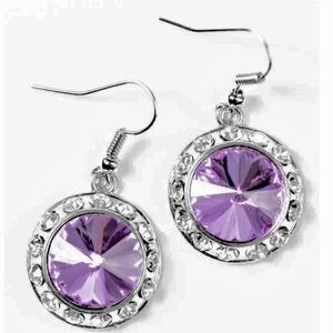 NWT Paparazzi Lavendar Amethyst Coloured Rhinestone Silvertone Earrings Prom